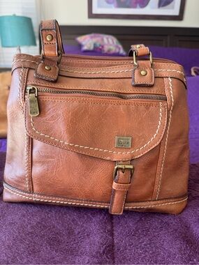 b.o.c. Brown Leather Shoulder Bag with Brass Hardware